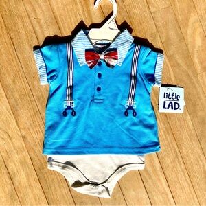 Baby boy short sleeve bodysuit with bowties & faux suspenders - size 6-9…